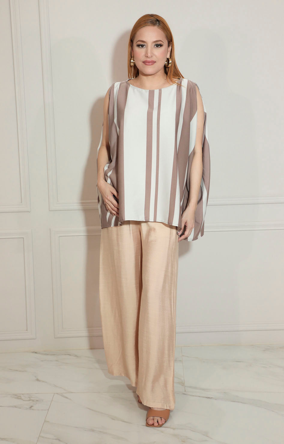 Blusa beige de rayas con manga mariposa - BLUSA Boutiquemirel 