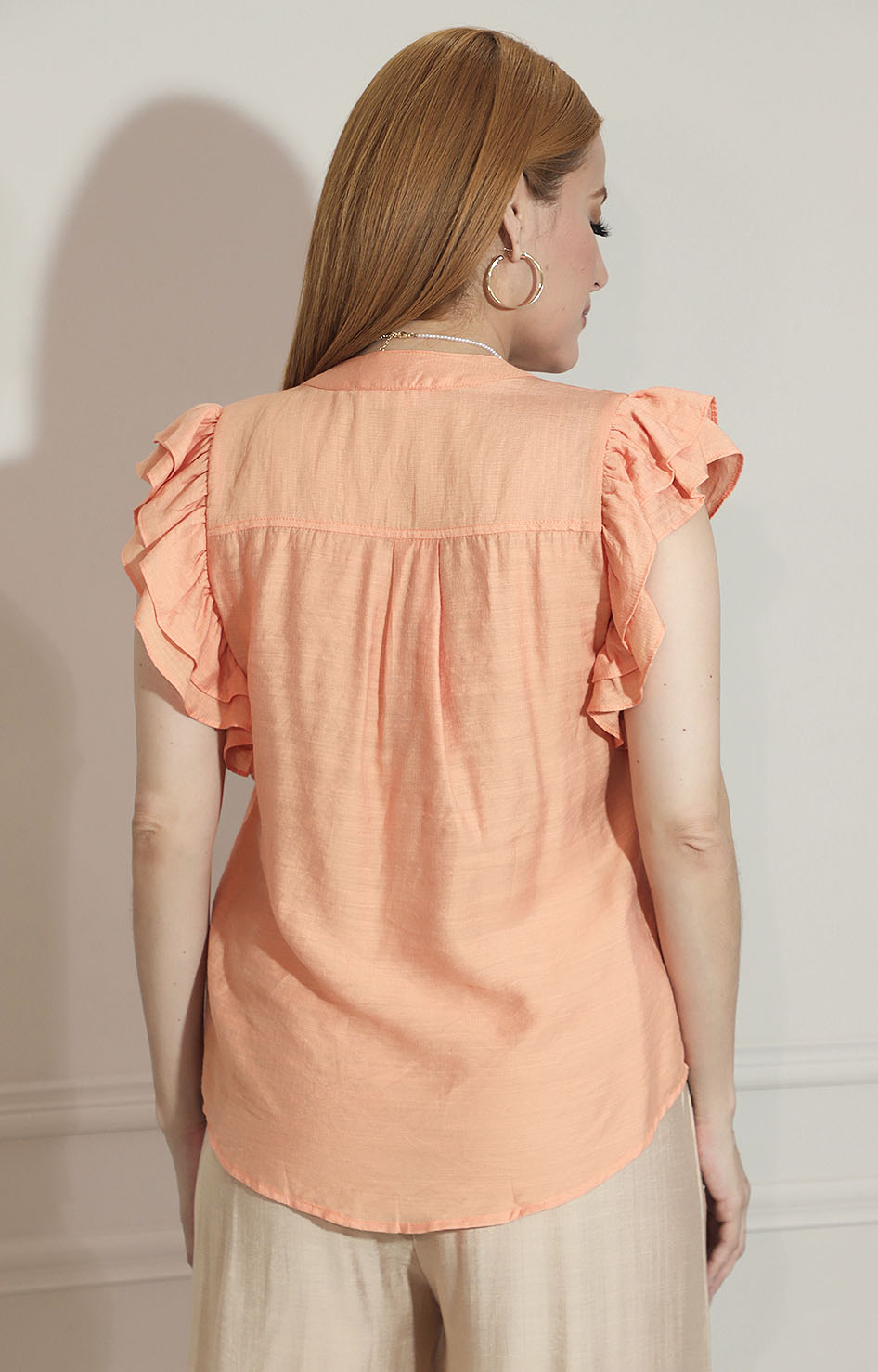 Blusa coral lisa con volante en mangas - BLUSA Boutiquemirel 