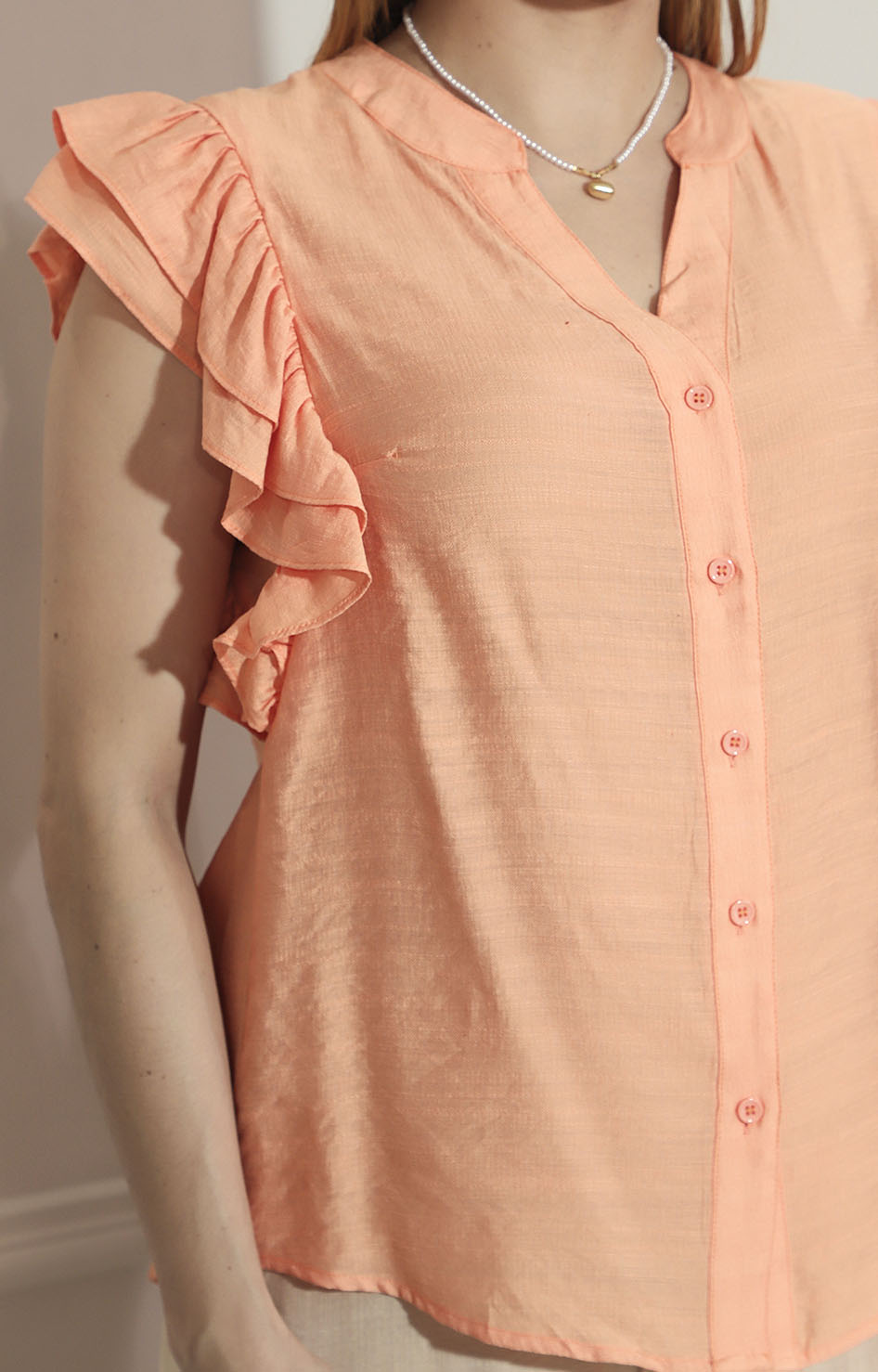 Blusa coral lisa con volante en mangas - BLUSA Boutiquemirel 