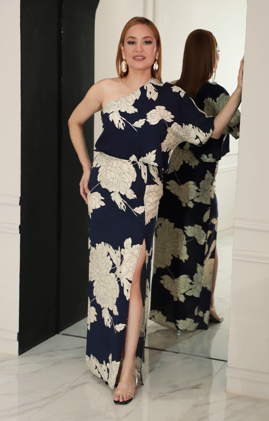 Vestido azul asimétrico estampado con elástico - VESTIDO Boutiquemirel 