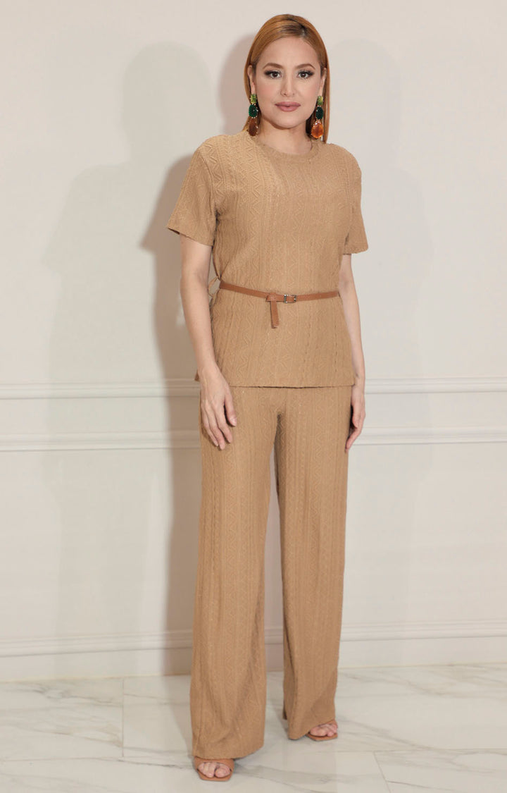 Conjunto beige tejido con cinturón - CONJUNTO Boutiquemirel 