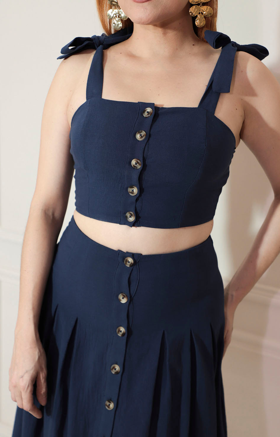 Conjunto azul con top de lazo ajustable - CONJUNTO Boutiquemirel 