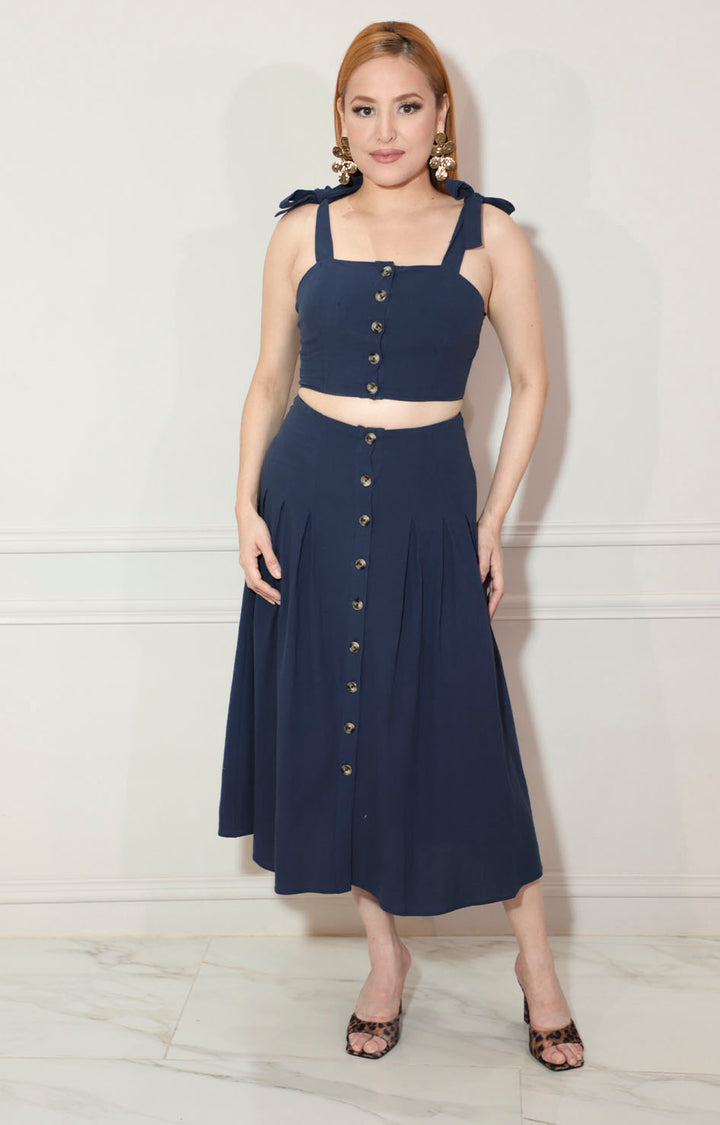 Conjunto azul con top de lazo ajustable - CONJUNTO Boutiquemirel 