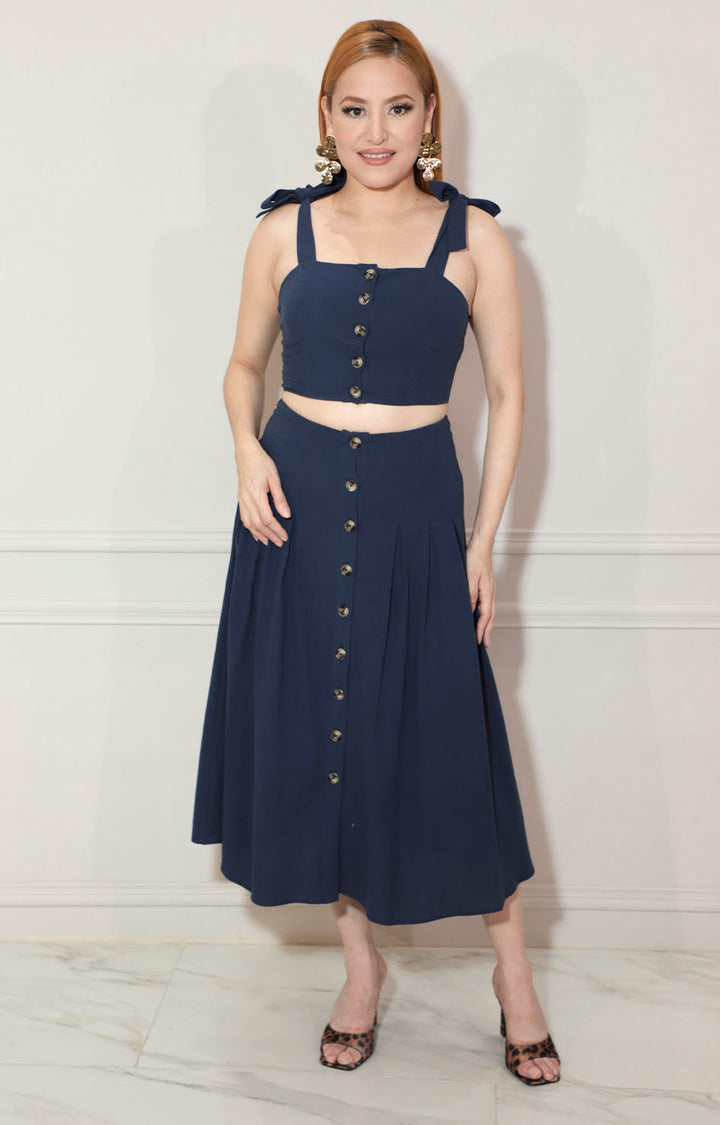 Conjunto azul con top de lazo ajustable - CONJUNTO Boutiquemirel 