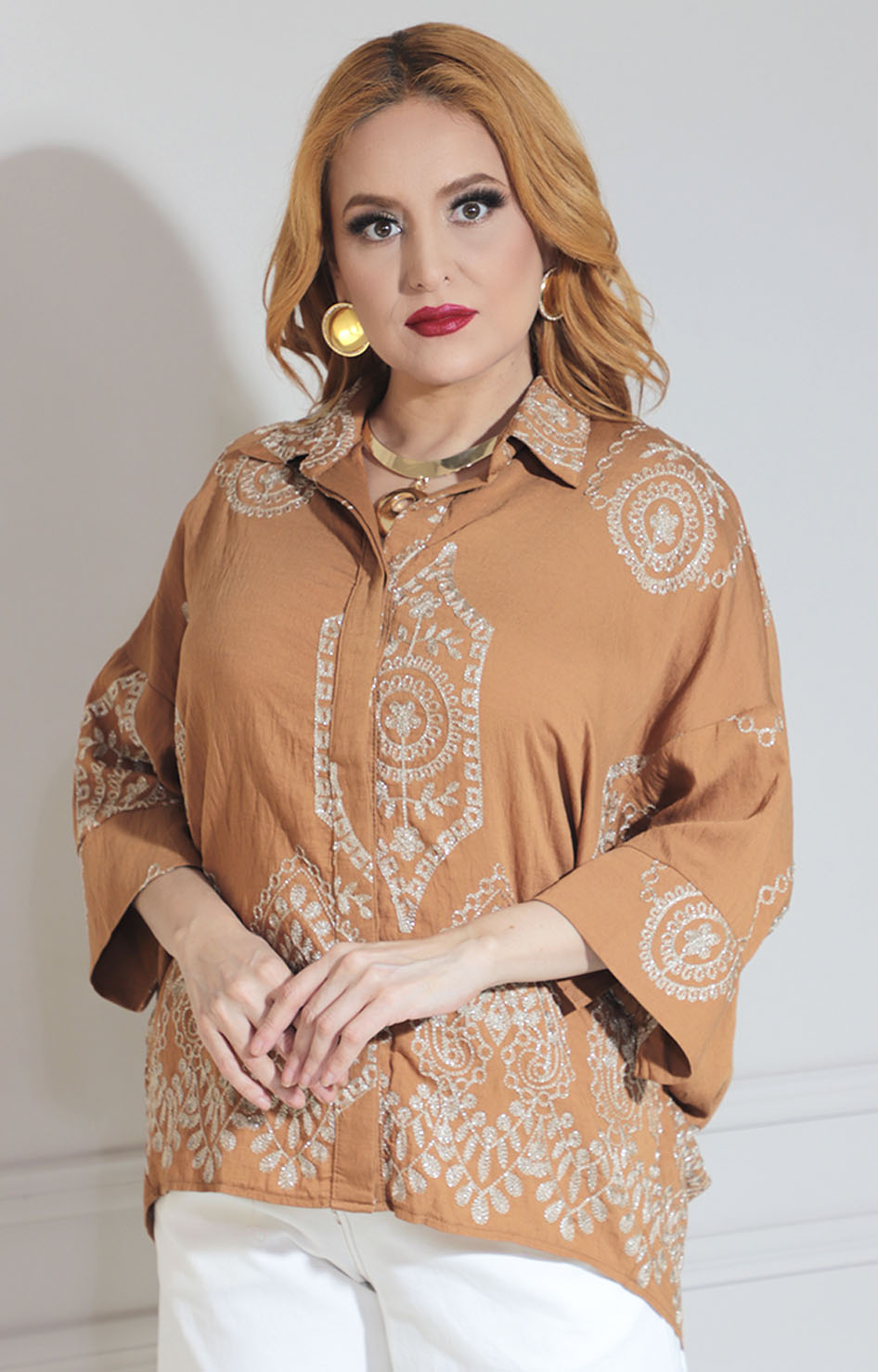 Blusa café estampada - BLUSA Boutiquemirel 