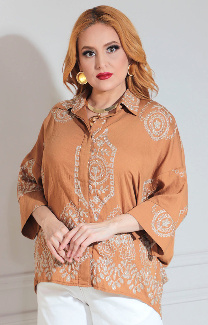 Blusa café estampada - BLUSA Boutiquemirel 