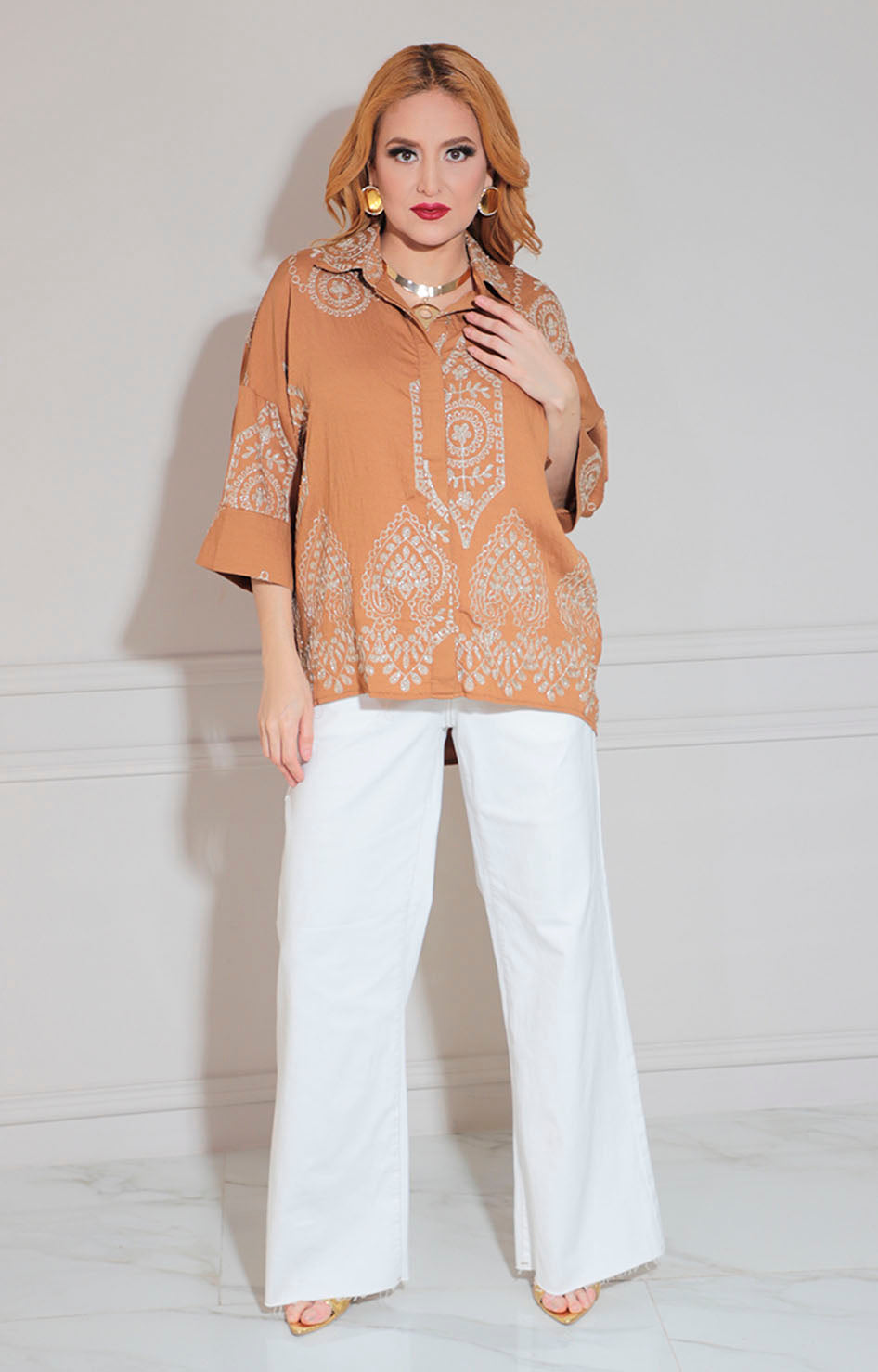 Blusa café estampada - BLUSA Boutiquemirel 
