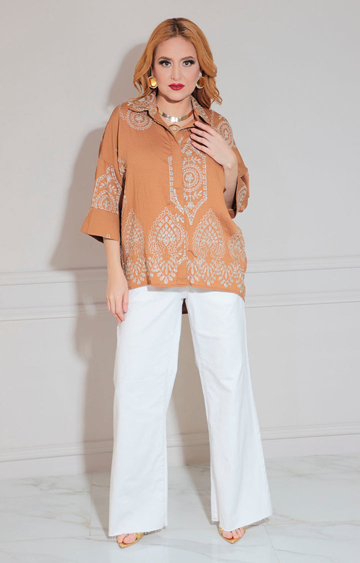 Blusa café estampada - BLUSA Boutiquemirel 