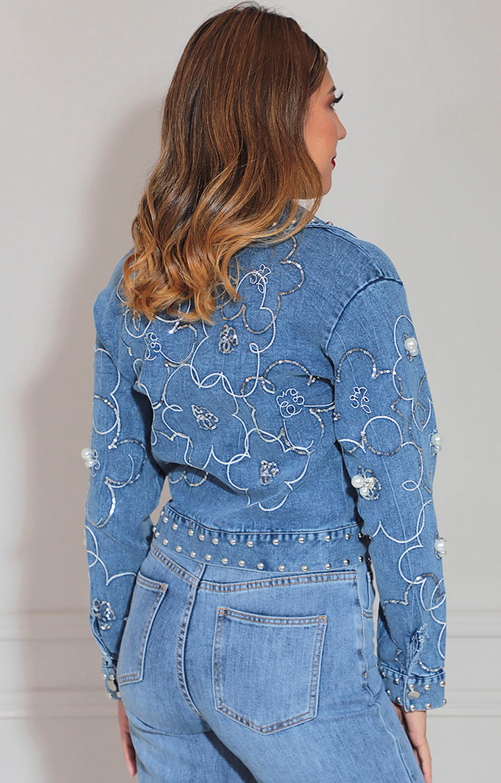 Chamarra de mezclilla estampada