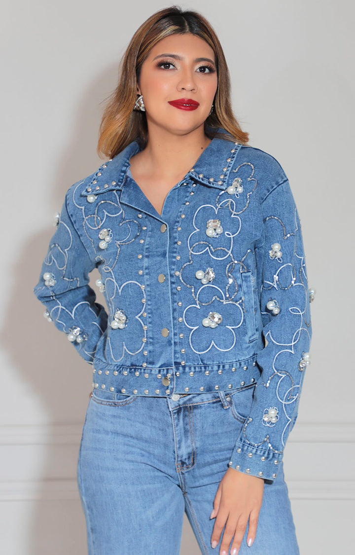 Chamarra de mezclilla estampada