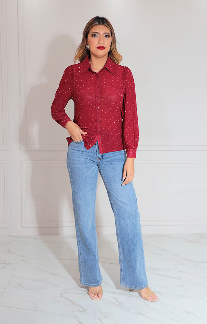 Blusa vino con brillos