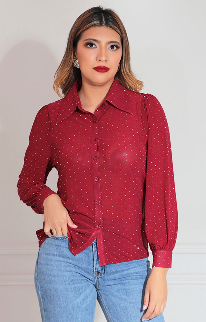 Blusa vino con brillos