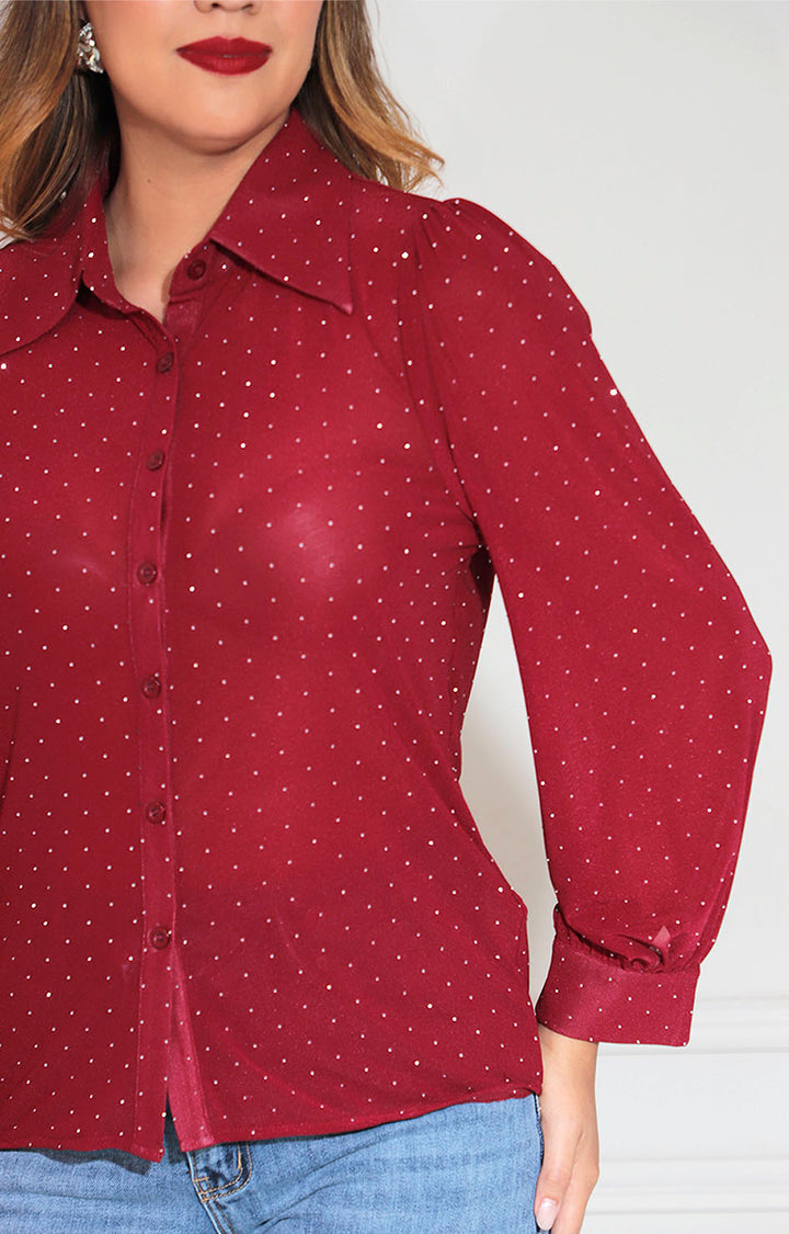 Blusa vino con brillos