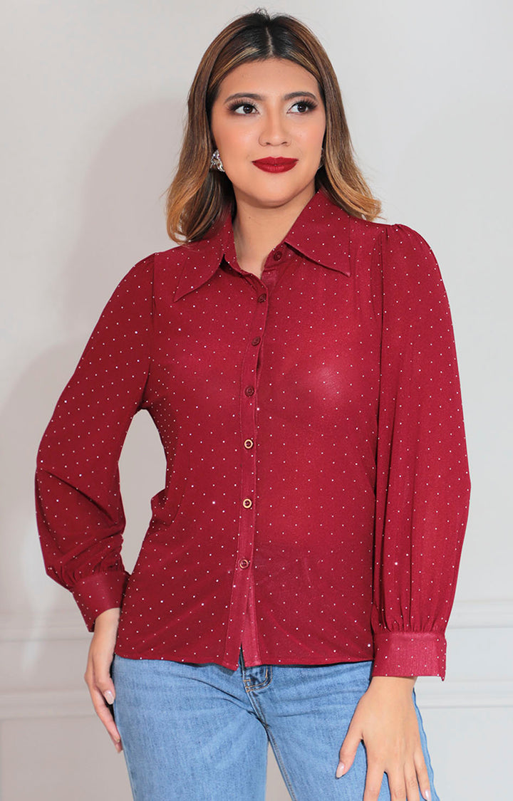 Blusa vino con brillos