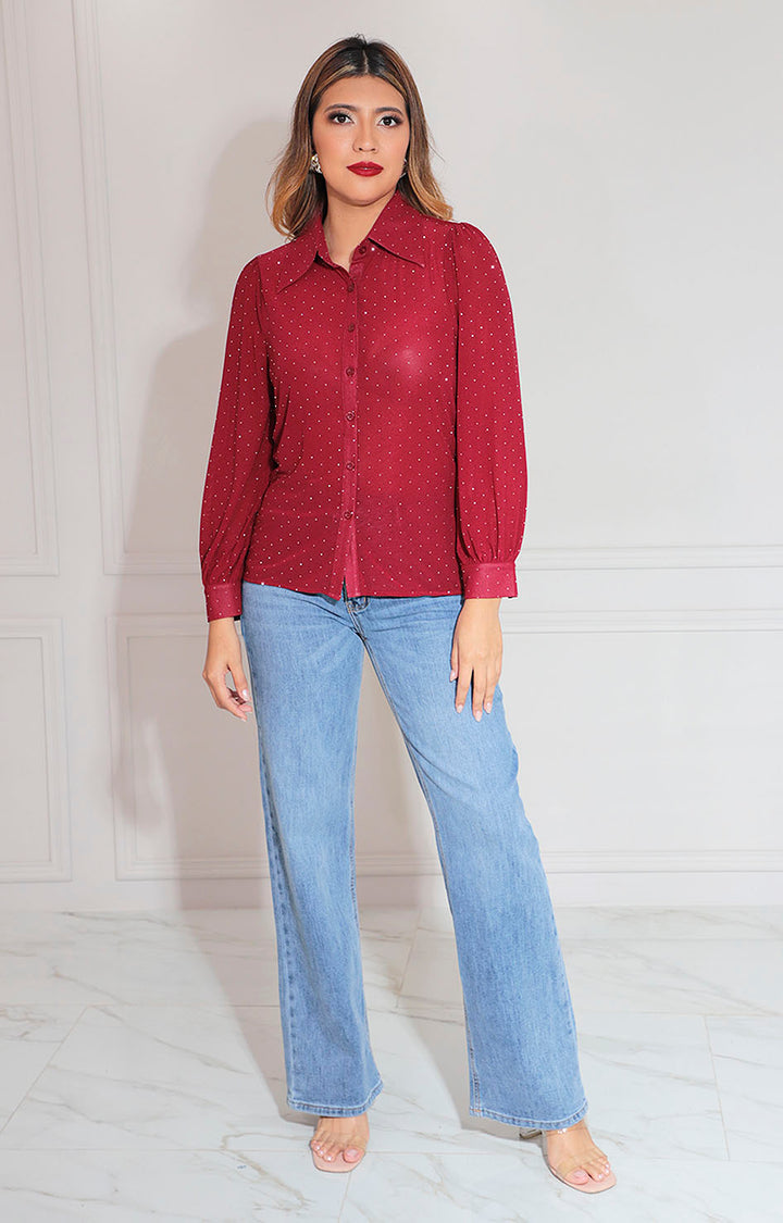 Blusa vino con brillos