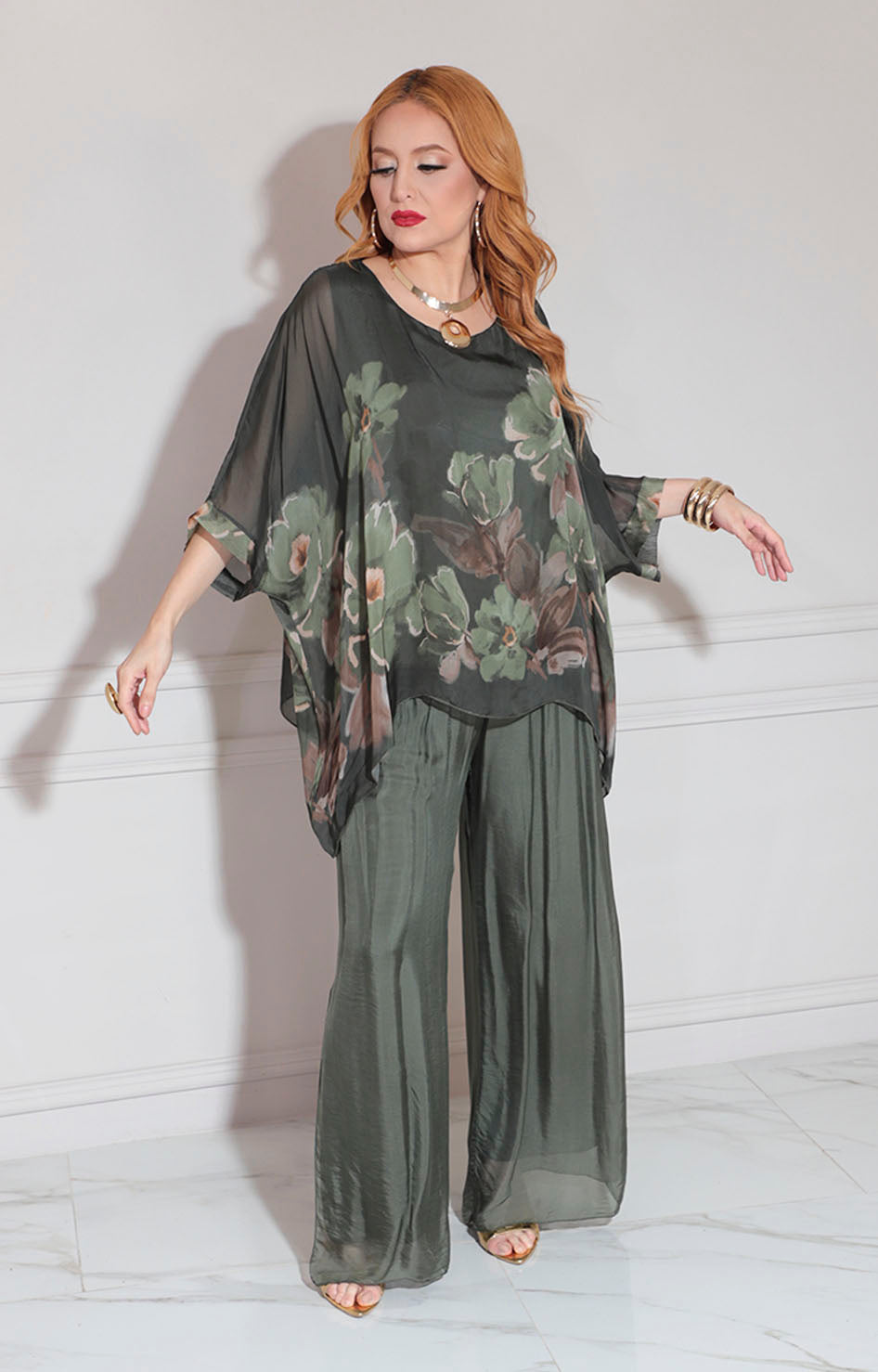 Conjunto de seda verde