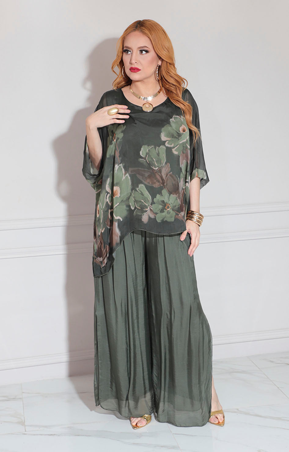 Conjunto de seda verde