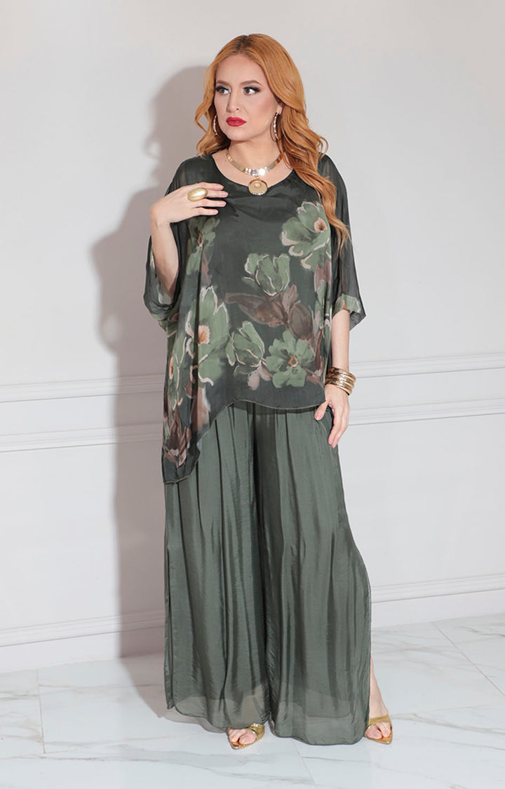 Conjunto de seda verde