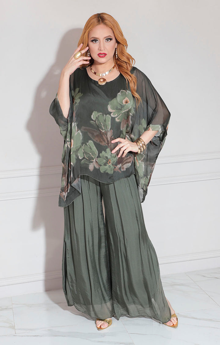 Conjunto de seda verde