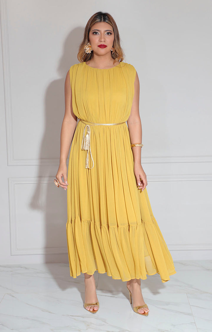 Vestido de seda mostaza