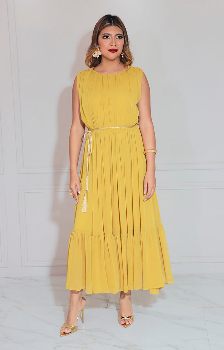 Vestido de seda mostaza