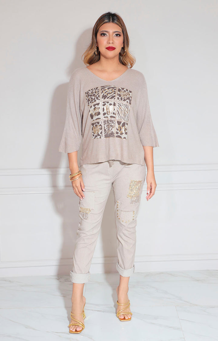 Conjunto beige estampado