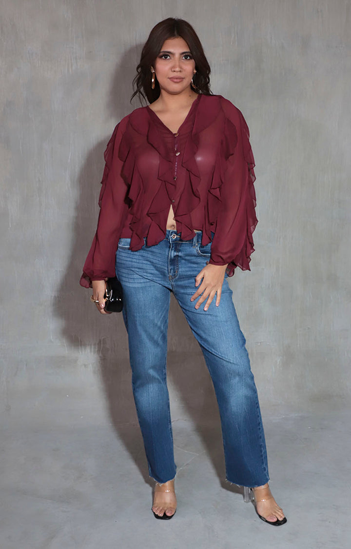 Blusa vino con olanes - BLUSA Boutiquemirel 