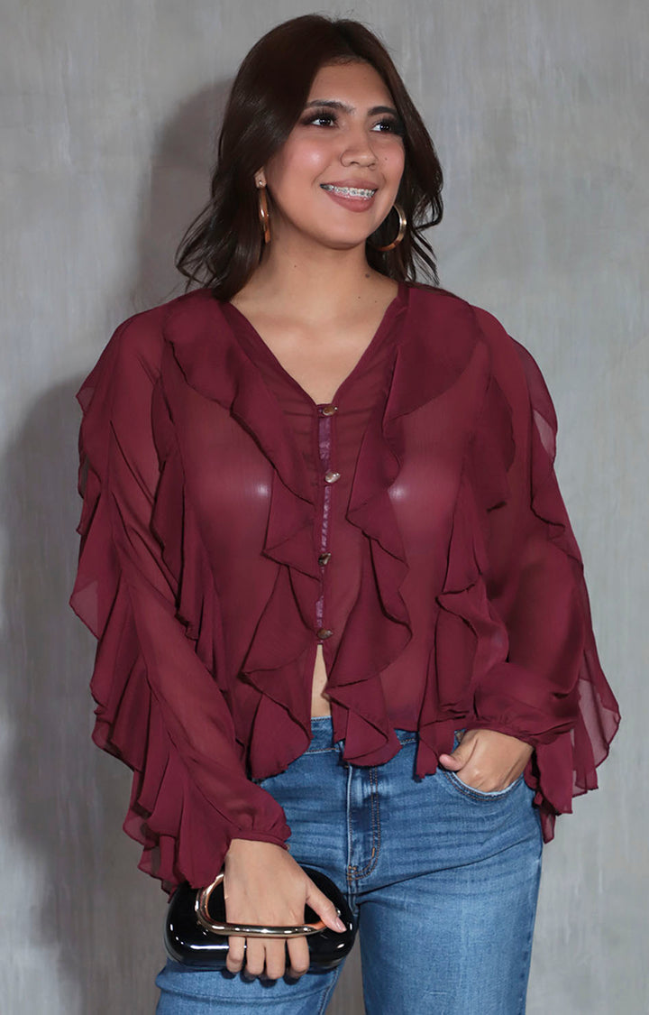 Blusa vino con olanes - BLUSA Boutiquemirel 