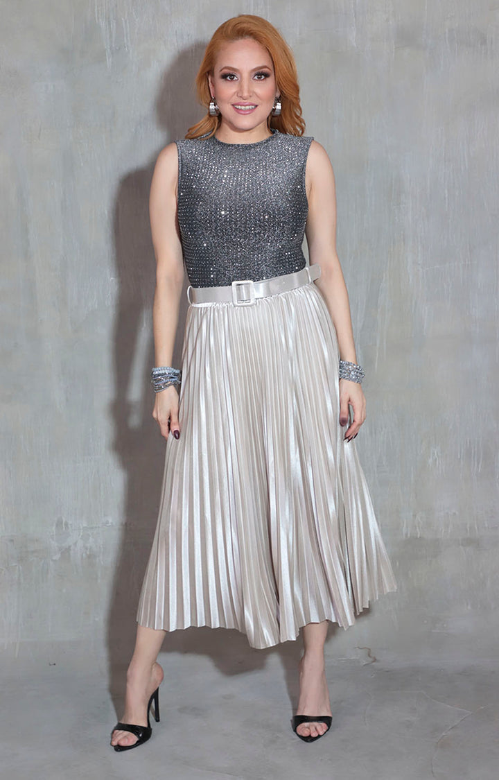 Falda beige metálica - FALDA Boutiquemirel 