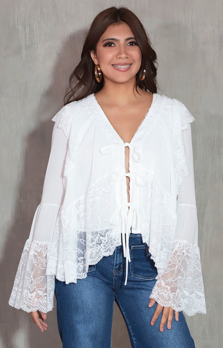 Blusa blanca con lazos - BLUSA Boutiquemirel 
