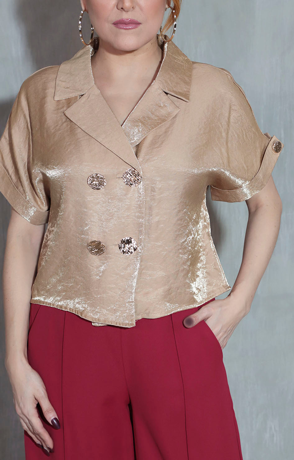 Blusa beige brillosa - BLUSA Boutiquemirel 