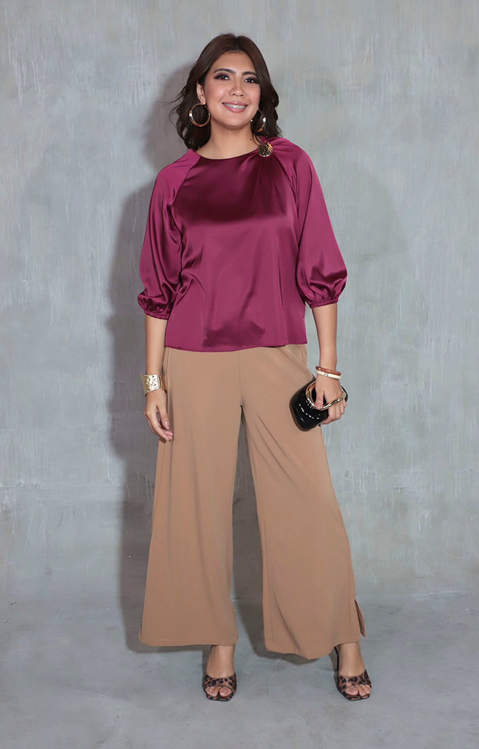 Blusa satinada vino - BLUSA Boutiquemirel 