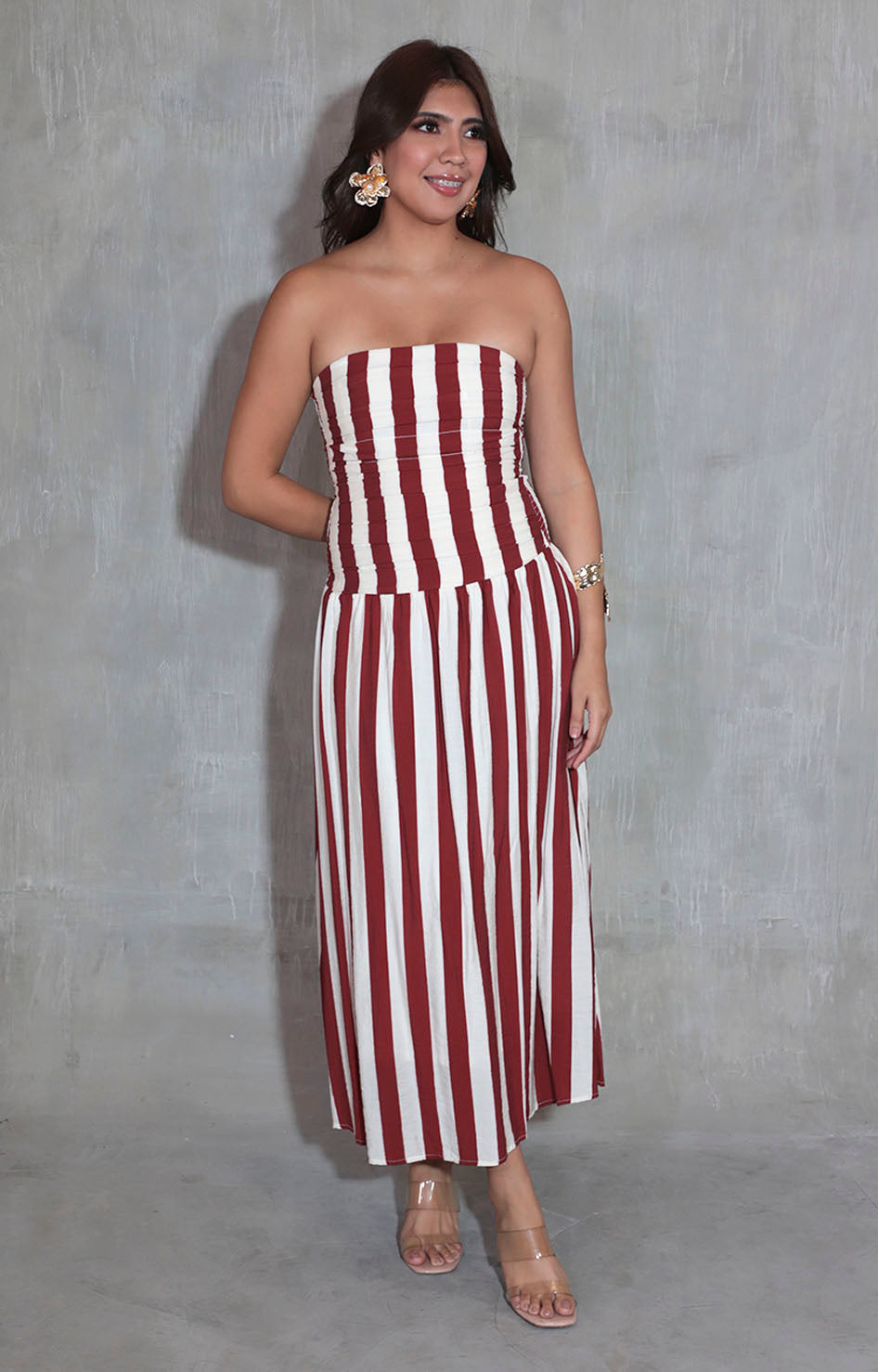 Vestido beige con líneas - VESTIDO Boutiquemirel 