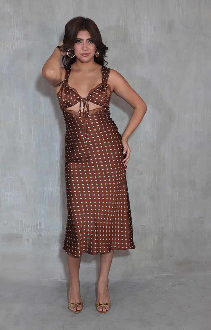 Vestido café polka-dots - VESTIDO Boutiquemirel 