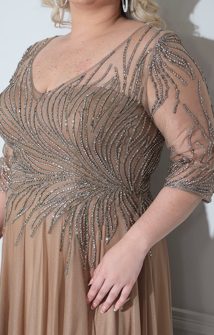 Vestido café con pedrería