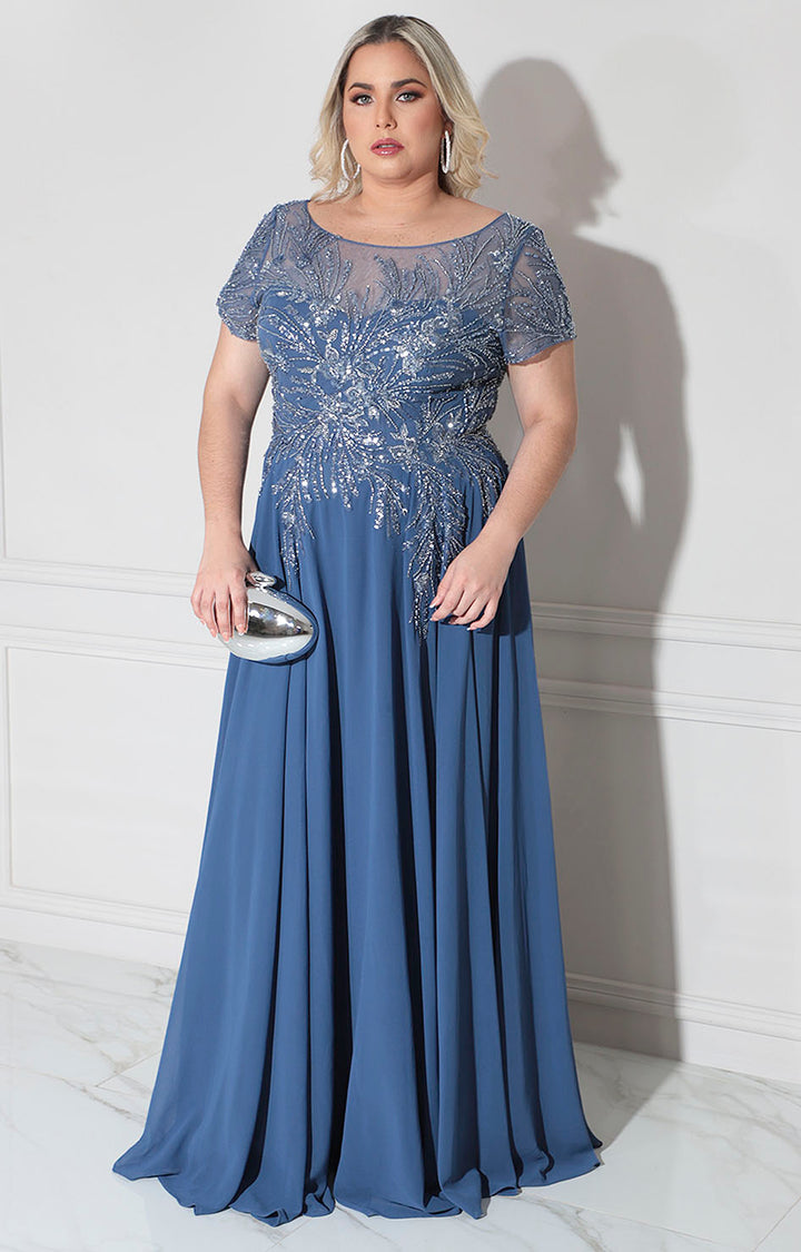 Vestido azul con bordado