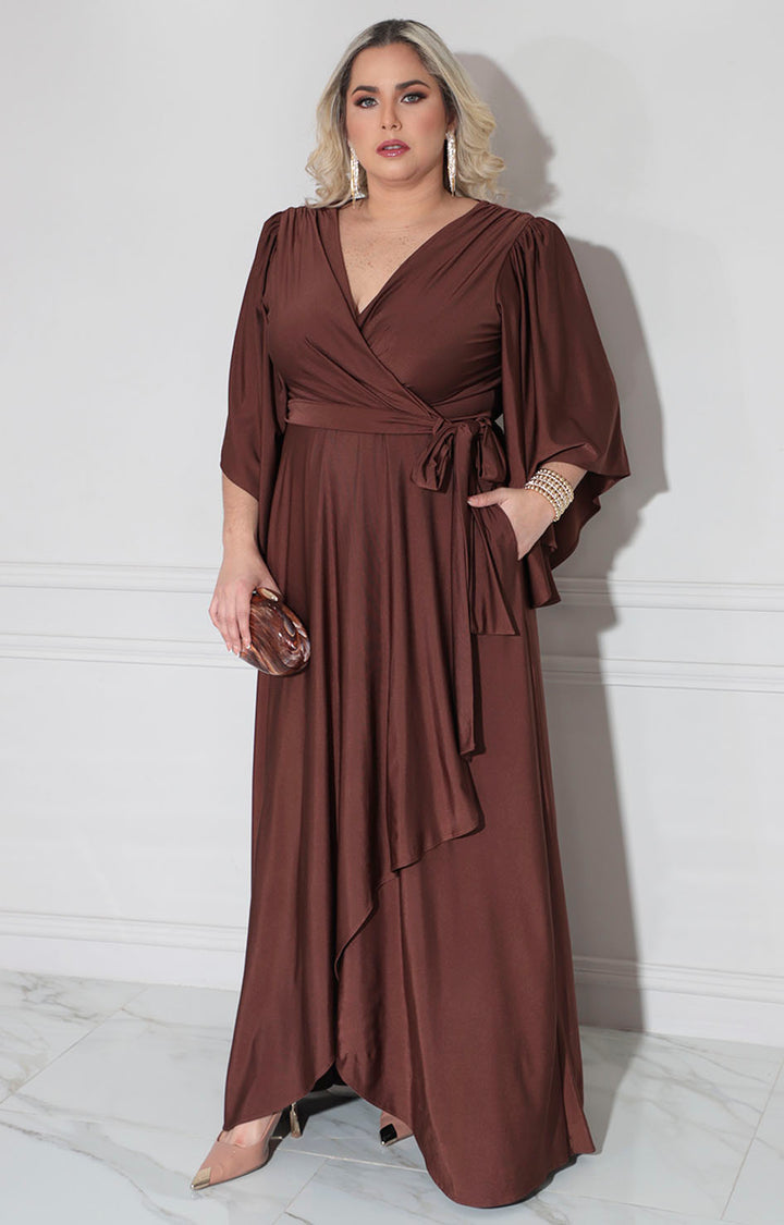 Vestido café satinado