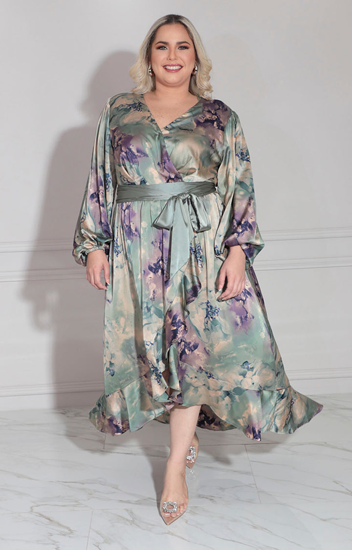 Vestido satín con flores