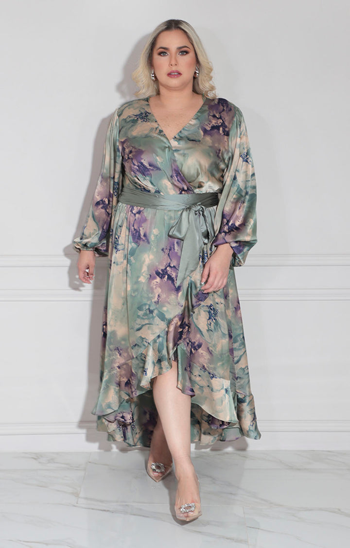 Vestido satín con flores