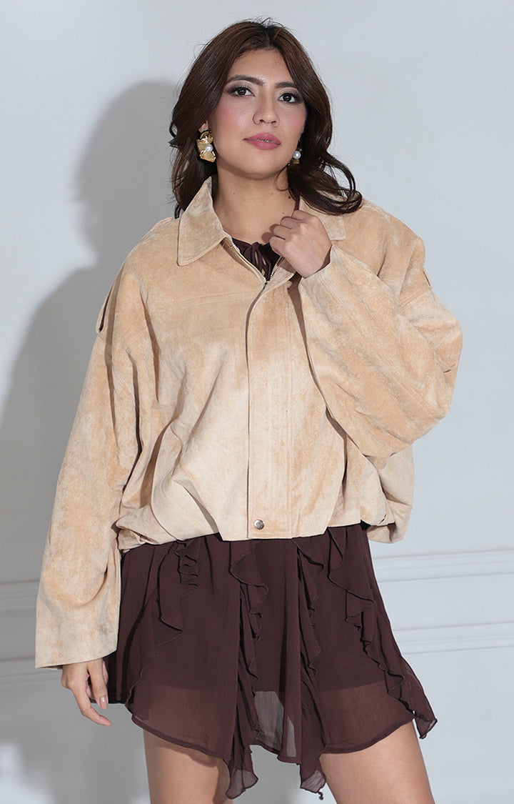 Chamarra gamuza beige