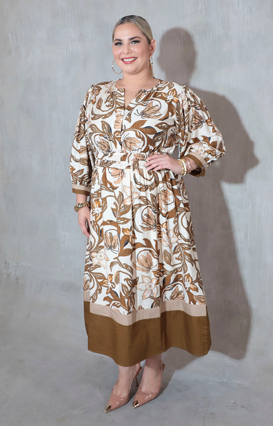 Vestido beige estampado - VESTIDO XL Boutiquemirel 