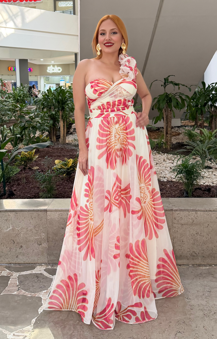 Vestido blanco estampado en rojo - VESTIDO LARGO REGULAR Boutiquemirel 