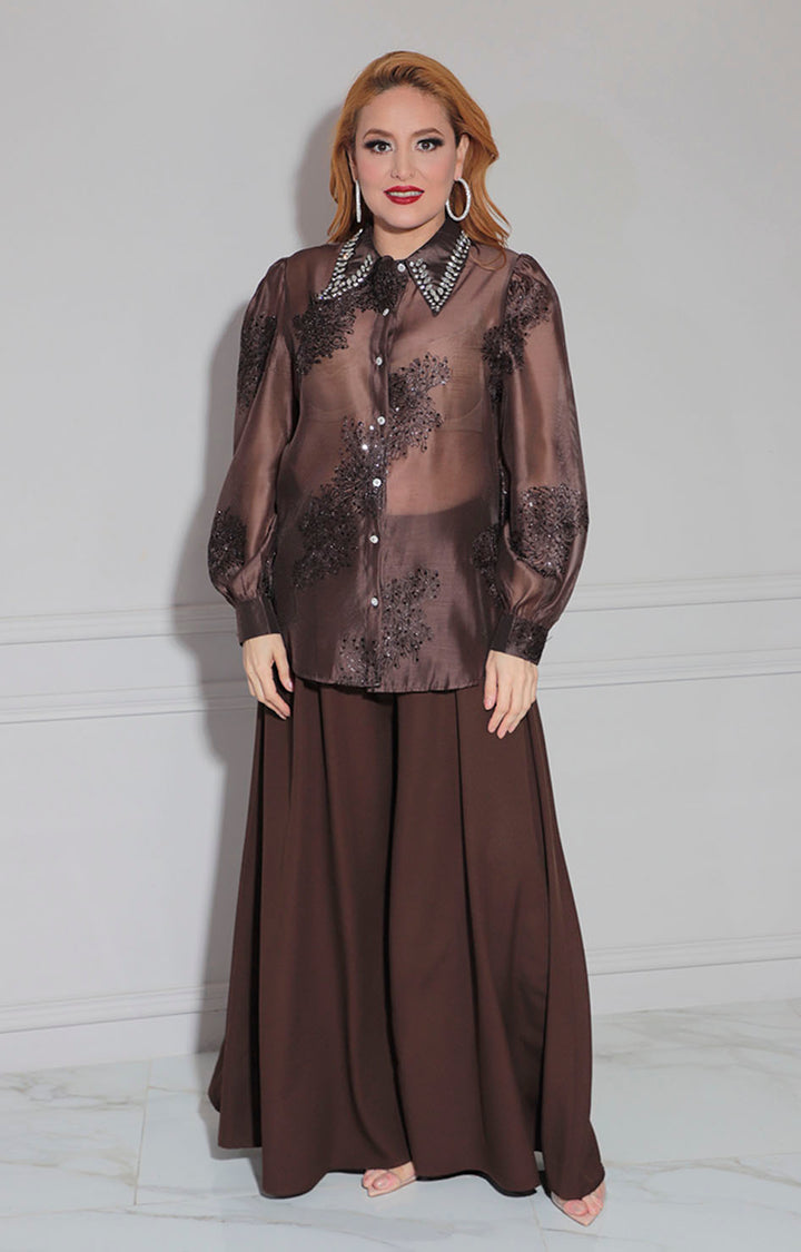 Camisera café bordada