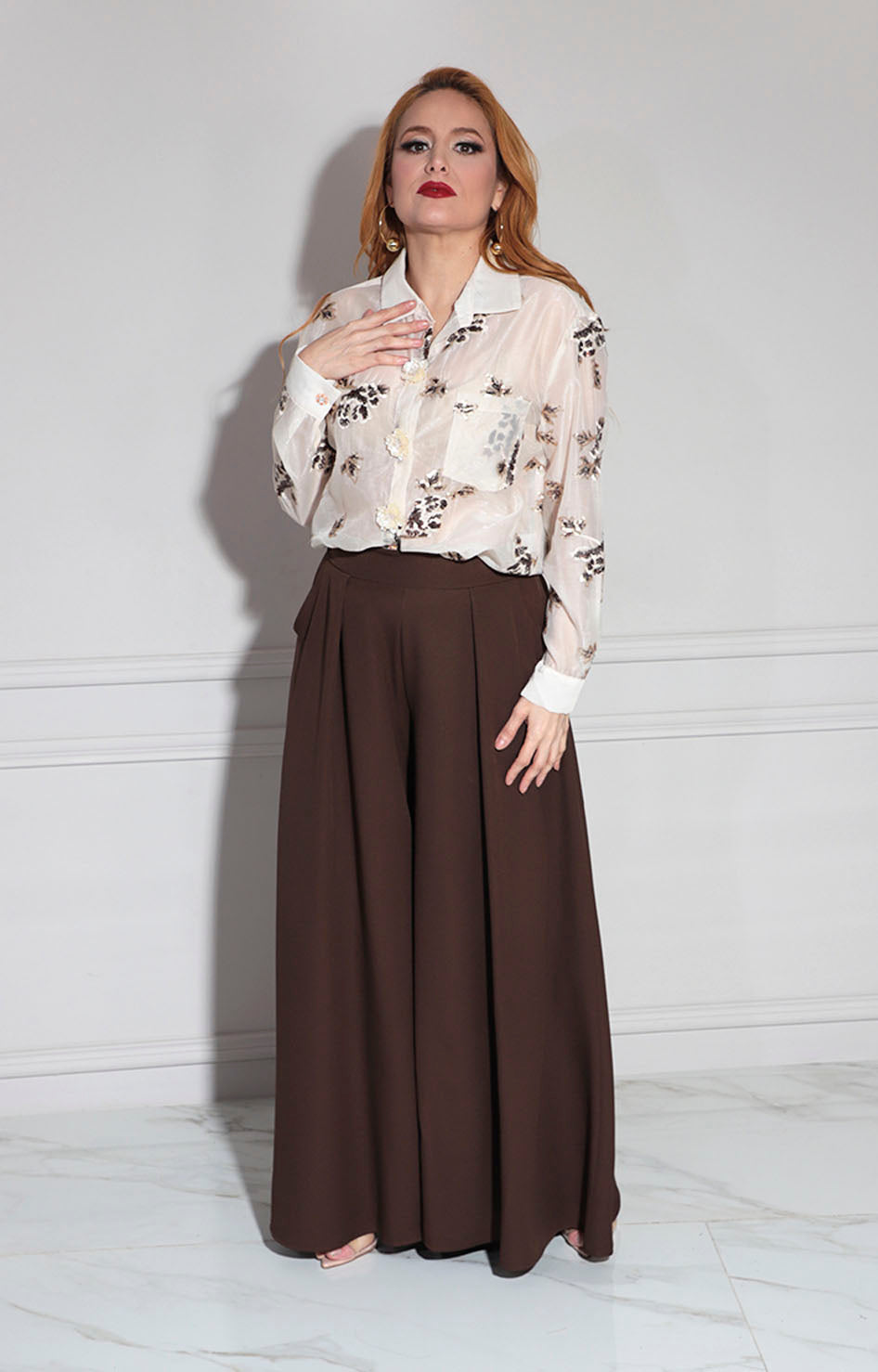 Blusa beige estampada