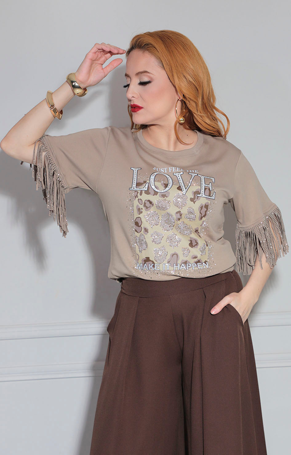 Blusa café estampada