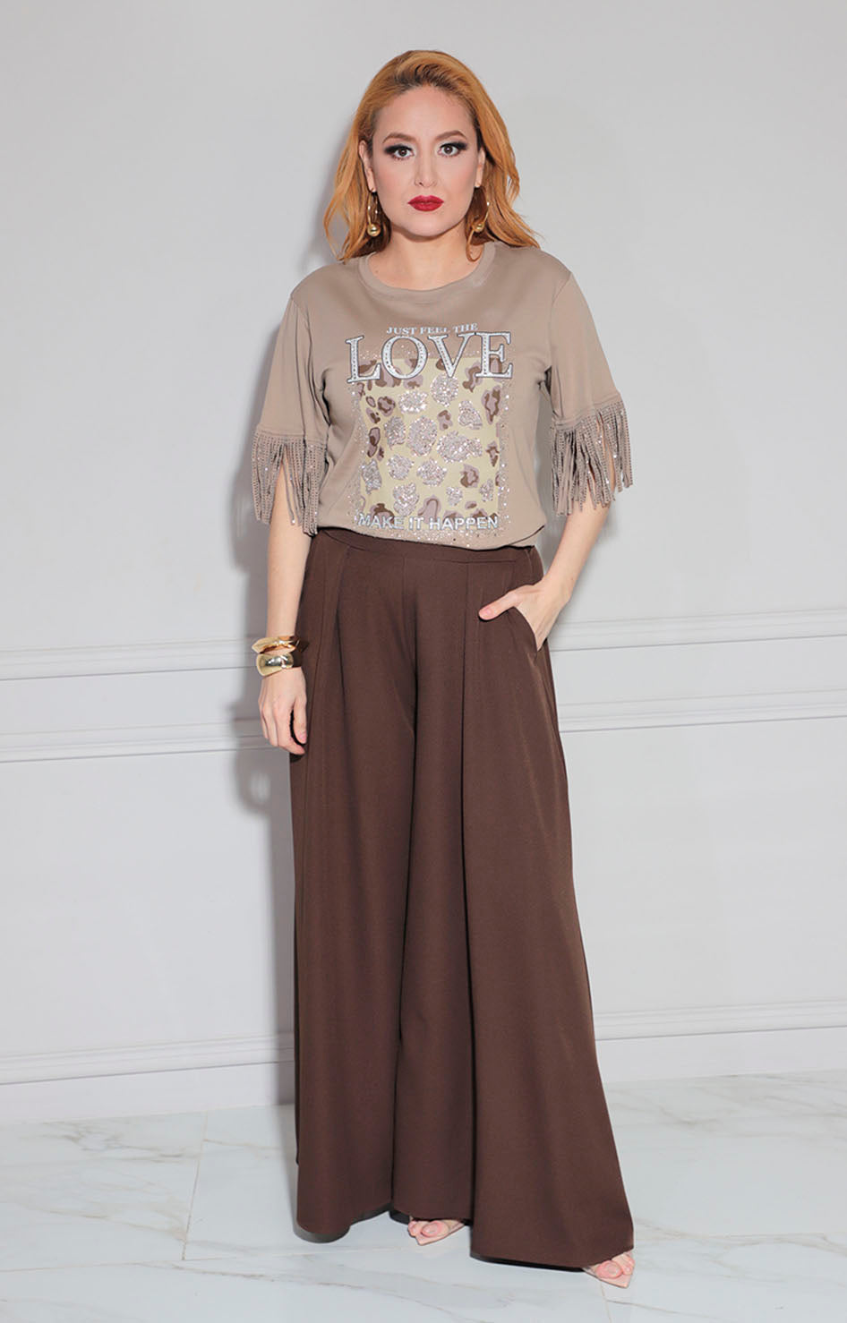 Blusa café estampada