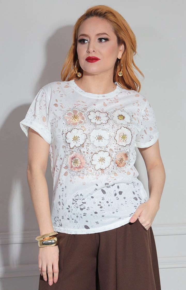 Blusa beige estampada