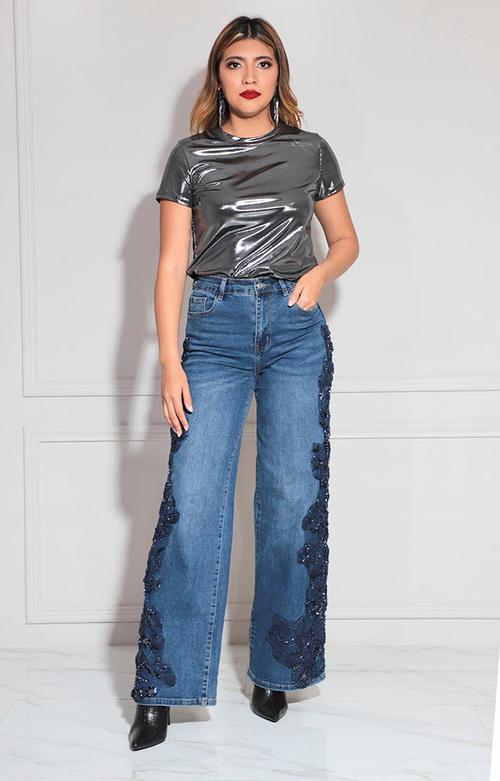 Pantalón denim bordado