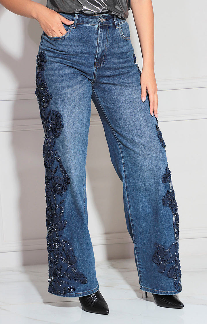 Pantalón denim bordado