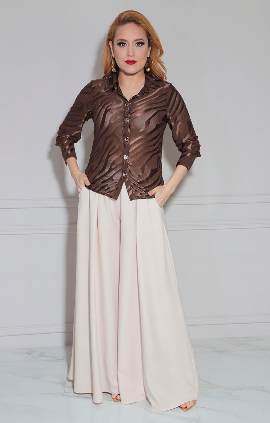 Blusa café estampada